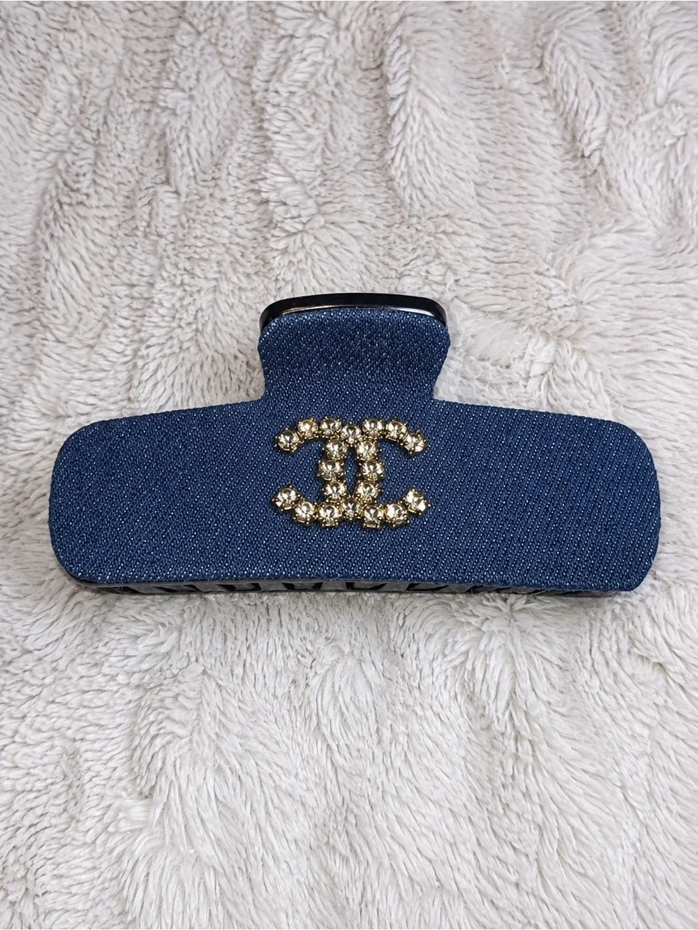 Denim Crystal CC-Style Hair Clip - Blue